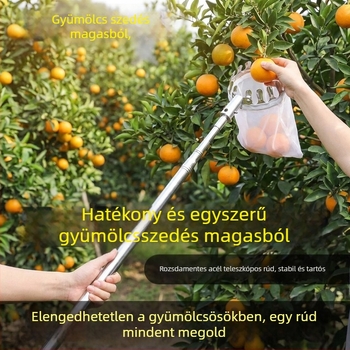 Rozsdamentes acélból készült, többfunkciós gyümölcsszedő magas ágakhoz, mezőgazdasági és kültéri használatra