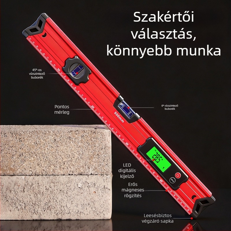 Kompakt mágneses digitális vízmérték nagy kijelzővel, kiváló minőségű, ütésálló, vastított alumíniumötvözetből