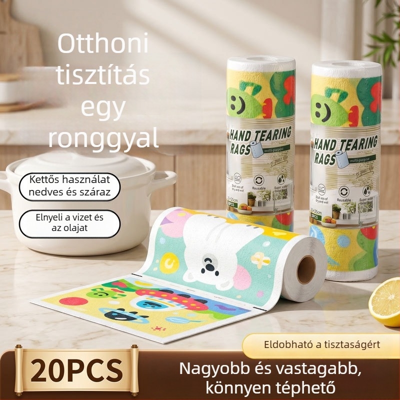 Insta-stílusú kézzel téptetett konyhai rongy, száraz–nedves kettős használathoz, kézzel rajzolt mintával