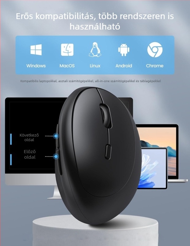 Ergonómikus tojás alakú függőleges egér, Bluetooth, kettős töltés, csendes működés