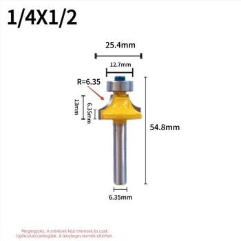 1/4 hüvelykes szárú körsarok-maró készlet faipari marófejekkel: ívmaró, élzáró maró, R-sarok maró