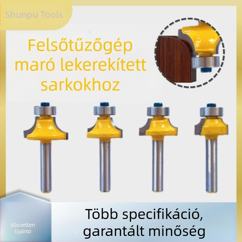 1/4 hüvelykes szárú körsarok-maró készlet faipari marófejekkel: ívmaró, élzáró maró, R-sarok maró