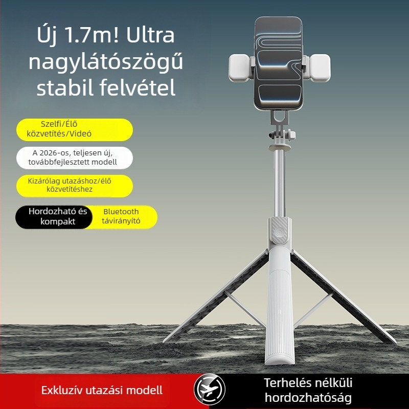 1,7 m Bluetooth távvezérlővel ellátott Selfie Stick és tripod mobiltelefonhoz, hordozható