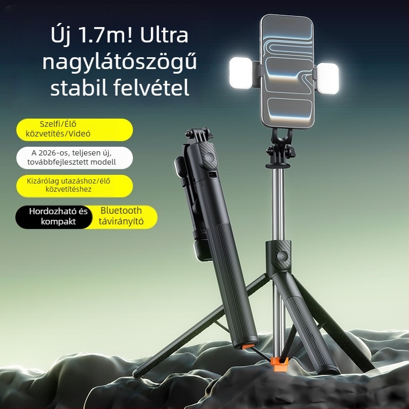 1,7 m Bluetooth távvezérlővel ellátott Selfie Stick és tripod mobiltelefonhoz, hordozható