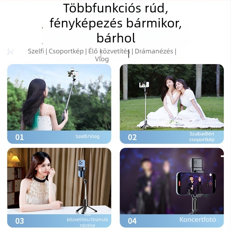 Mini selfie bot állvány padlóra, hordozható telefon-tartó, 360°-os forgás, Bluetooth