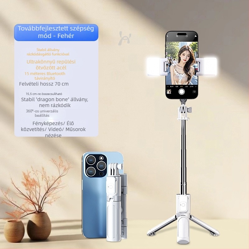 Mini selfie bot állvány padlóra, hordozható telefon-tartó, 360°-os forgás, Bluetooth