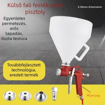 Műanyagból készült festékszóró pisztoly, 3 literes kapacitású, valódi kőfestékhez, cementhabarcs és diatomit föld bevonatokhoz.