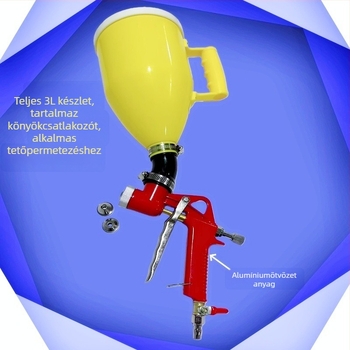 Alumínium ötvözetű gravitációs festékpisztoly hajlított fúvókával, piros köves hatású tetőfestítéshez, 3L/6L festékhez tölcsérpisztoly