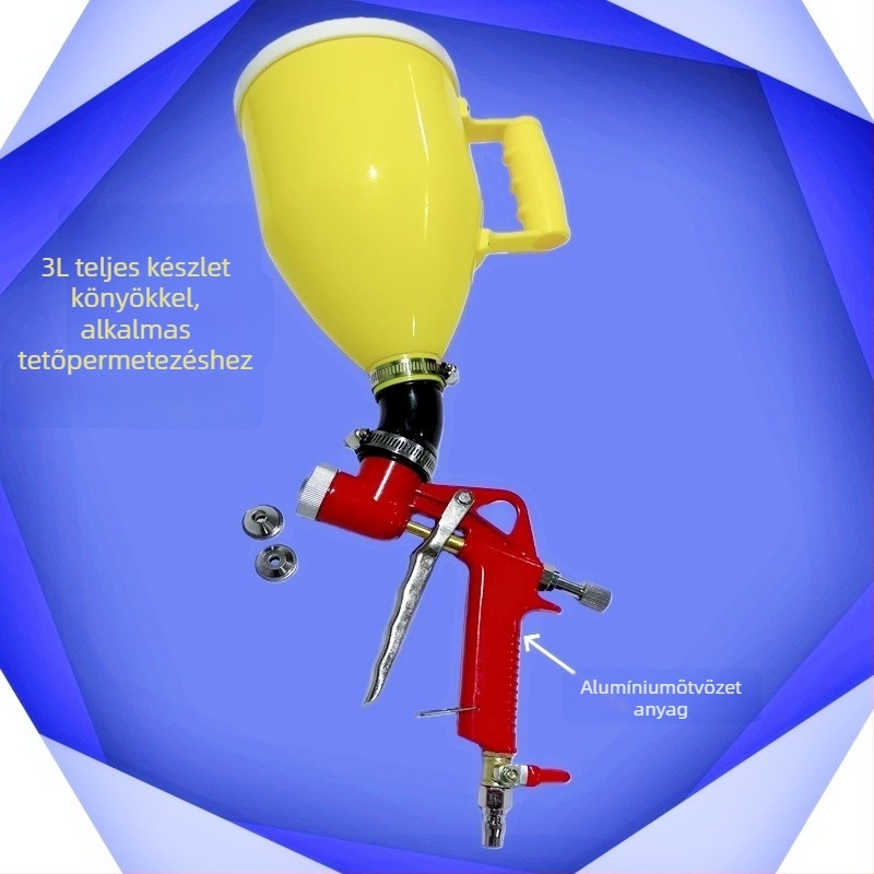 Alumínium ötvözetű gravitációs festékpisztoly hajlított fúvókával, piros köves hatású tetőfestítéshez, 3L/6L festékhez tölcsérpisztoly