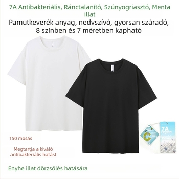 Kerek nyakú rövid ujjú póló, egyszínű poliészter, antibakteriális, gyűrődésmentes, gyorsan száradó, szúnyogok elleni, mentolos illat