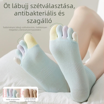 Ötujjas női zokni, nyári vékony pamutból, cukorkaszínű, izzadságot felszívó, lélegző, szagtalan, rövid zokni