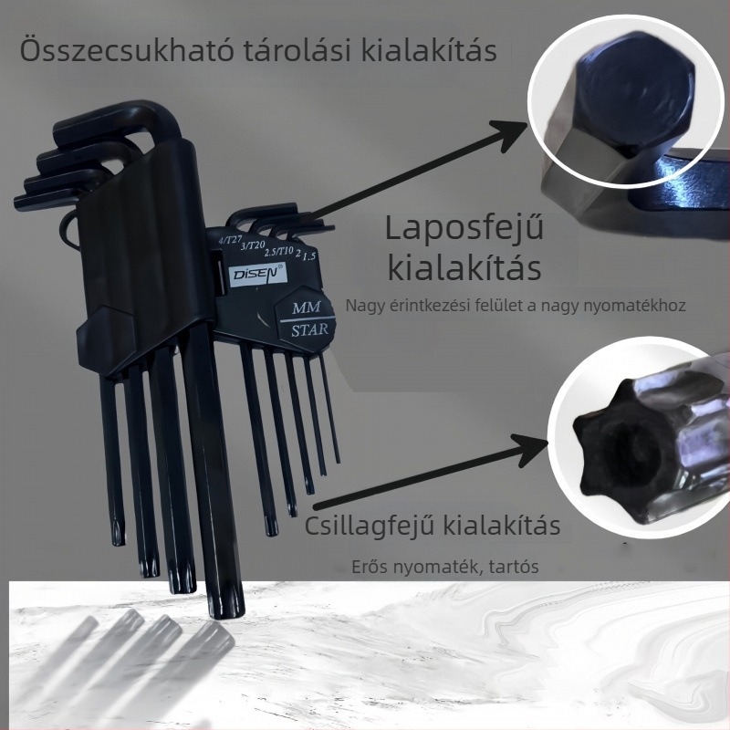 Plum Blossom imbuszkulcs készlet fekete bevonatú csavarhúzókkal, 36 darab, hatszögletű gömbfejű, L-formájú kulcskészlet