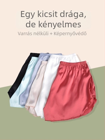 Fehér női biztonsági rövidnadrág, vékony jégselyem anyagból, átlátszatlan, nem tekeredik a szélén, alkalmas kültéri és otthoni viselethez.