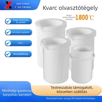 Kvarc olvasztótál, nagy tisztaságú kvarc kupával és kerámiakorund burkolattal, magas hőmérsékletű olvasztáshoz arany, ezüst, réz és platina megolvasztására