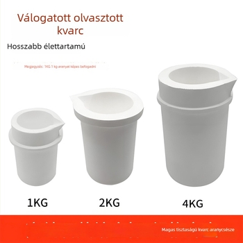 Kvarc olvasztótál, nagy tisztaságú kvarc kupával és kerámiakorund burkolattal, magas hőmérsékletű olvasztáshoz arany, ezüst, réz és platina megolvasztására