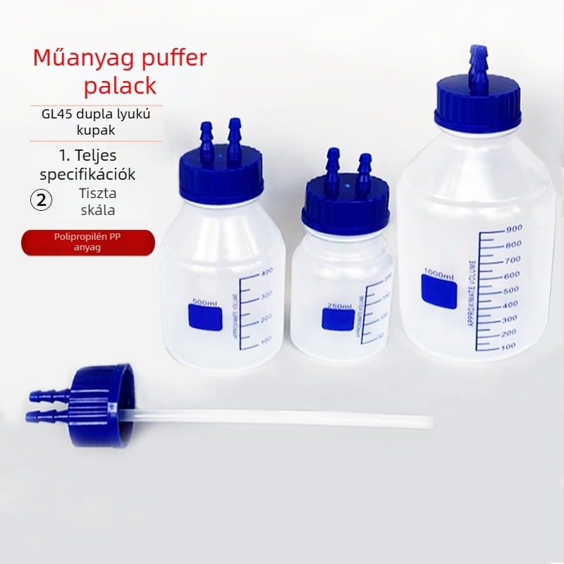 GL45 kétlyukas műanyag bufferüveg, negatív nyomású vákuum, gázmosó üveg, PP polipropilen, magas hőmérséklet-álló