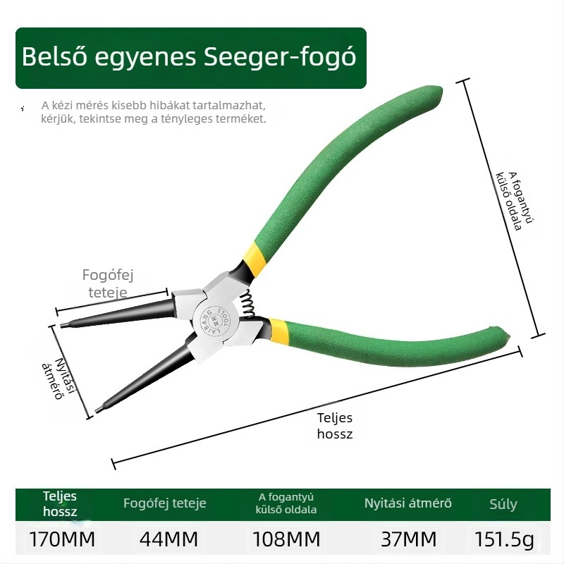 7 hüvelykes circlip fogó, rögzítőgyűrű fogó, többfunkciós fogó egyenes és görbült állásokkal