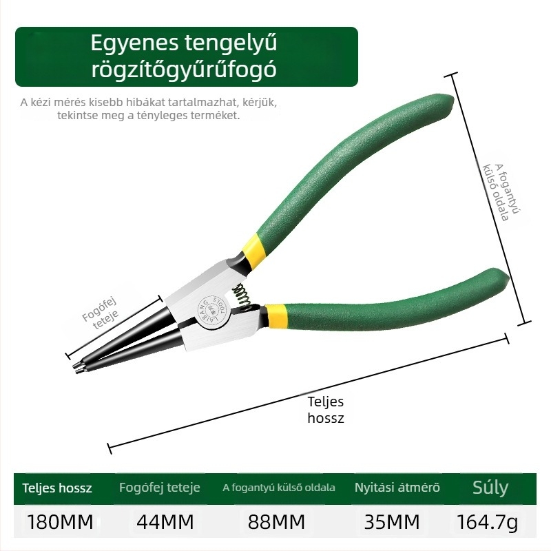 7 hüvelykes circlip fogó, rögzítőgyűrű fogó, többfunkciós fogó egyenes és görbült állásokkal