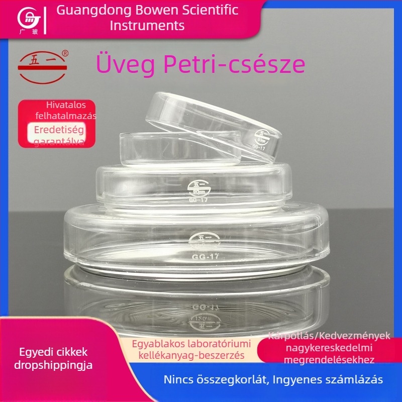 Üvegből készült Petri tál laboratóriumi használatra fedéllel, magas hőmérséklet-ellenálló, mikrobiológiához és hidropóniához