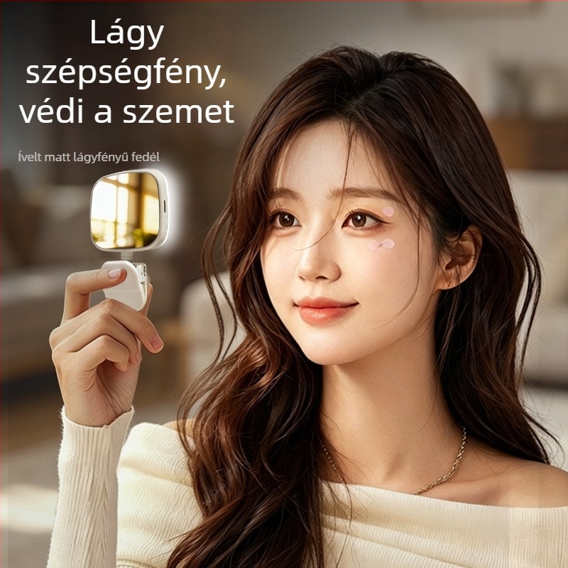 Zsebméretű töltőfény tükrövel élő közvetítésekhez, külső szelfikhez és videófelvételekhez; állítható színhőmérséklet