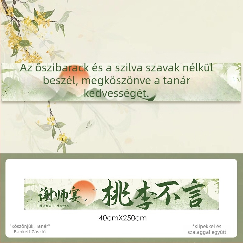 Személyre szabott tanár tiszteletére rendezett bankett banner, ballagási, felvételi vizsgákhoz, szállodai hangulatú helyszíni dekoráció