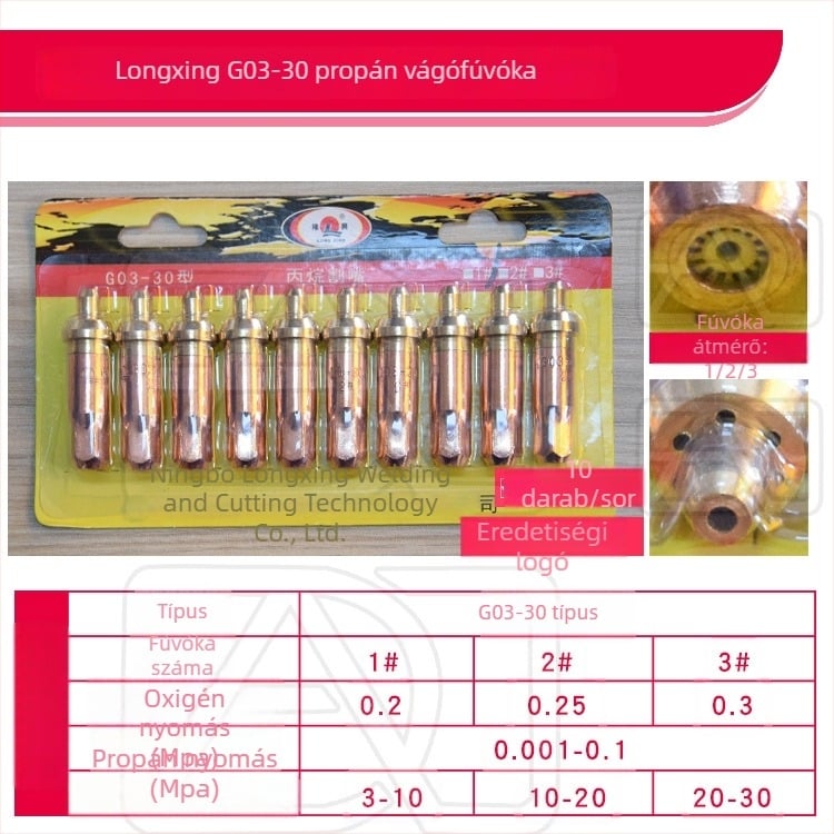 Longxing G01-30 / G03-100 / G03-300 acetilén/propan vágófej, Plum Blossom fej