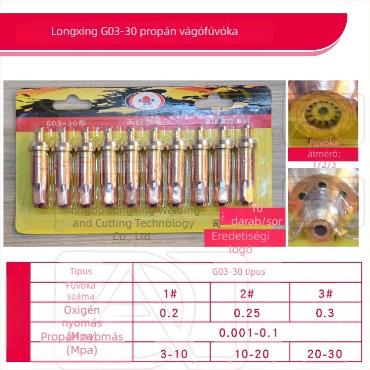 Longxing G01-30 / G03-100 / G03-300 acetilén/propan vágófej, Plum Blossom fej