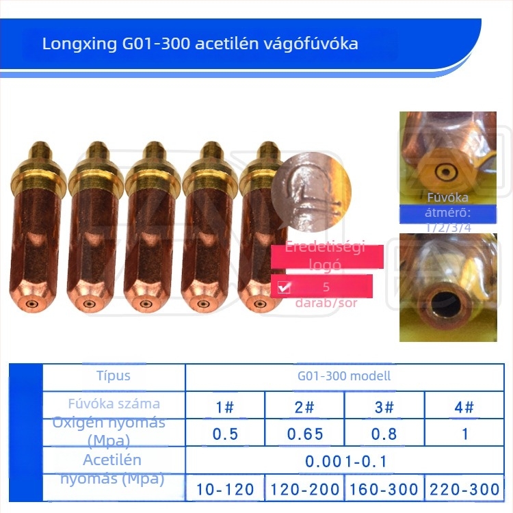Longxing G01-30 / G03-100 / G03-300 acetilén/propan vágófej, Plum Blossom fej