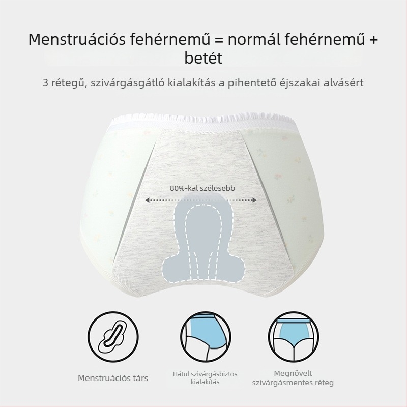 Lányok számára menstruációs fehérnemű, oldalirányú szivárgás elleni védelem, antibakteriális, háromszög alakú, 10A