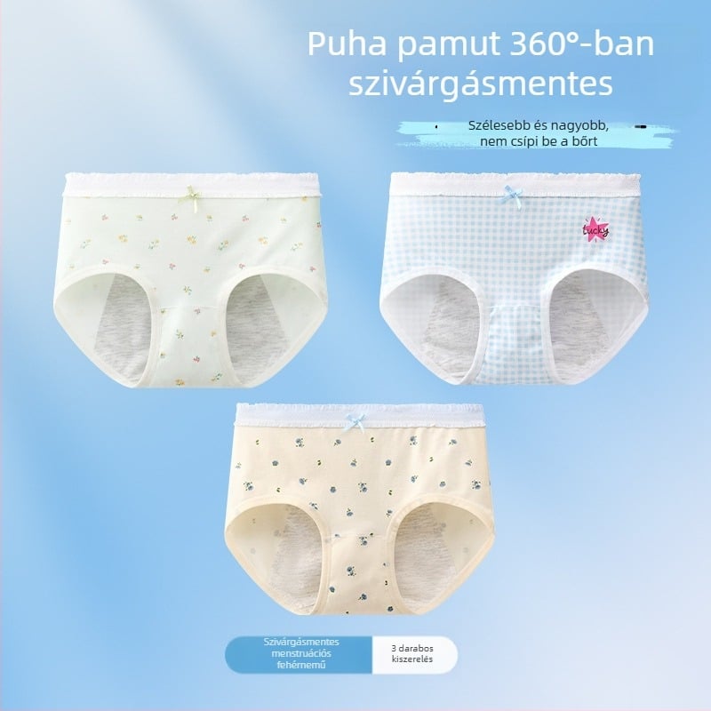 Lányok számára menstruációs fehérnemű, oldalirányú szivárgás elleni védelem, antibakteriális, háromszög alakú, 10A