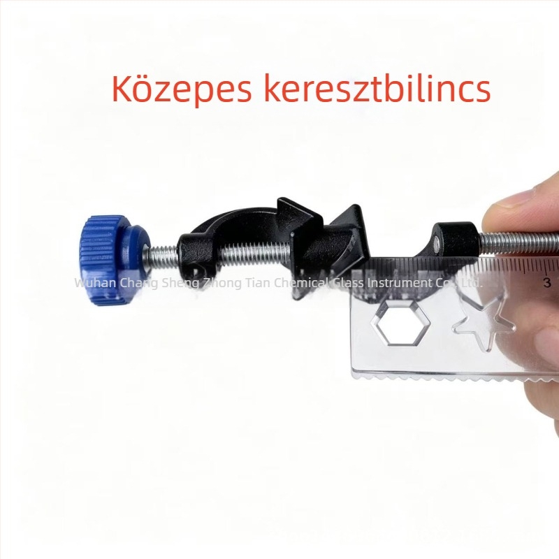 Háromágú csipesz, közepes méretű kémcső-/pohárfogó, keresztcsipesz, dupla felső csavaros kolbacsipesz, univerzális csipesz, kondenzátortömlék cső csipesz, vasállvány tartozékok