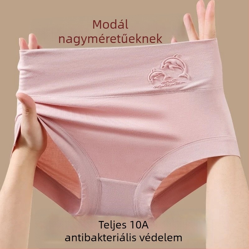 Női magas derekú modal fehérnemű, antibakteriális, légáteresztő, izzadságelszívó, négy évszakos, plusz méret, delfin-relief mintázat