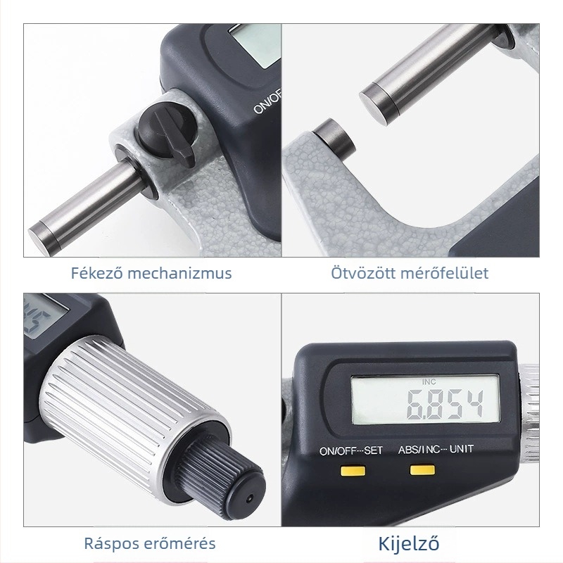 Elektronikus digitális külső mikrométer, 0–25–50–75–100 mm mérési tartomány, külső átmérő magas pontosságú mérése