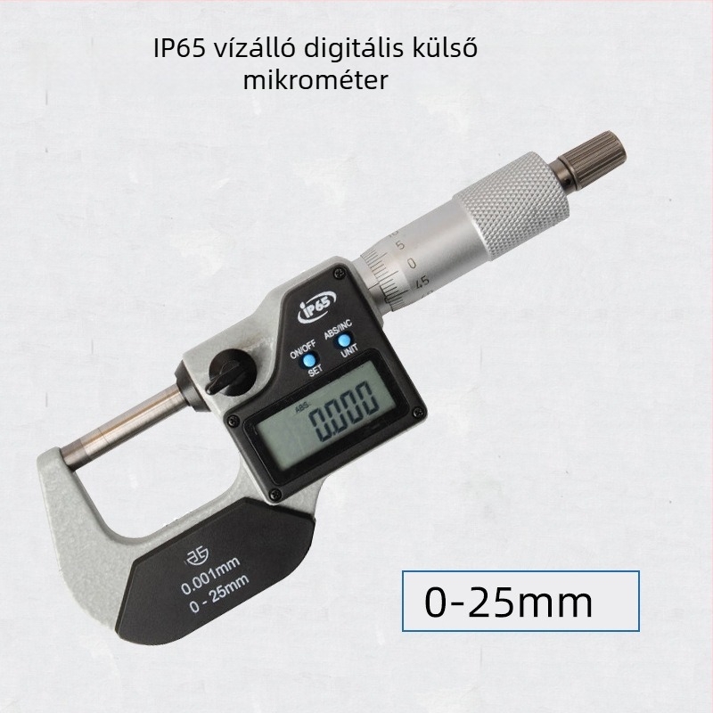 Elektronikus digitális külső mikrométer, 0–25–50–75–100 mm mérési tartomány, külső átmérő magas pontosságú mérése