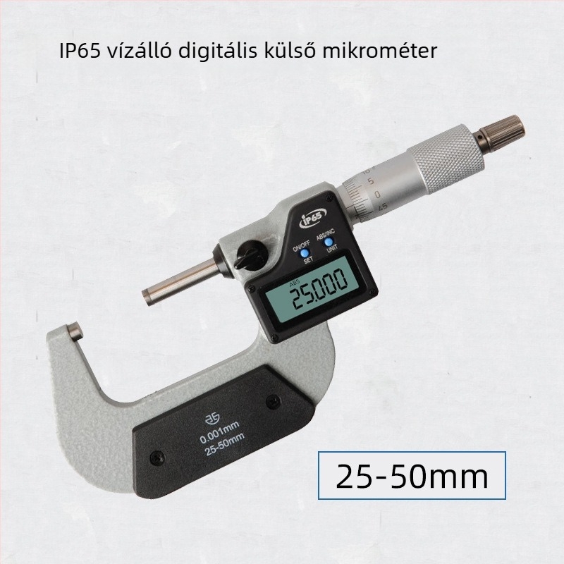 Elektronikus digitális külső mikrométer, 0–25–50–75–100 mm mérési tartomány, külső átmérő magas pontosságú mérése