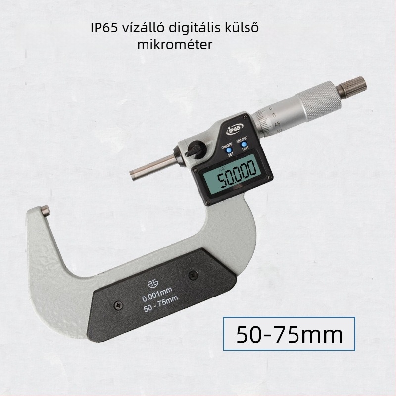 Elektronikus digitális külső mikrométer, 0–25–50–75–100 mm mérési tartomány, külső átmérő magas pontosságú mérése