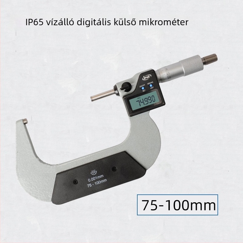 Elektronikus digitális külső mikrométer, 0–25–50–75–100 mm mérési tartomány, külső átmérő magas pontosságú mérése