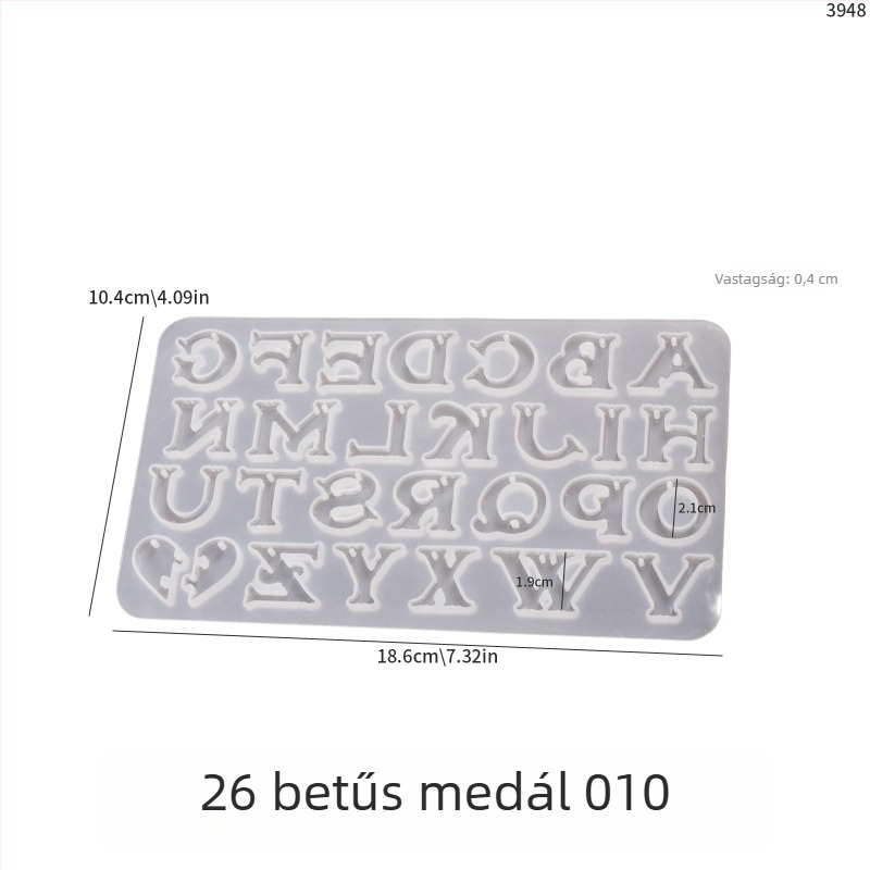 Szilikon forma epoxigyanta DIY ékszerekhez: 26 angol betűk, számjegyek, szimbólumok és szív — fülbevalók, medálok, díszítő elemek