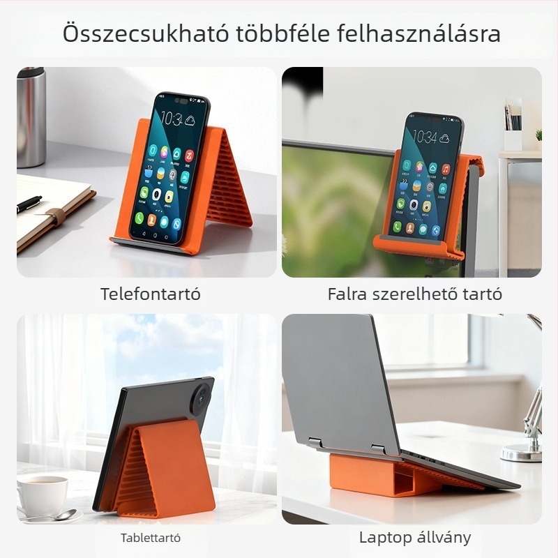 Rugalmas, összecsukható szilikontelefon-tartó, univerzális tablet- és laptop-tartó, átalakítható utazáshoz és otthoni használatra