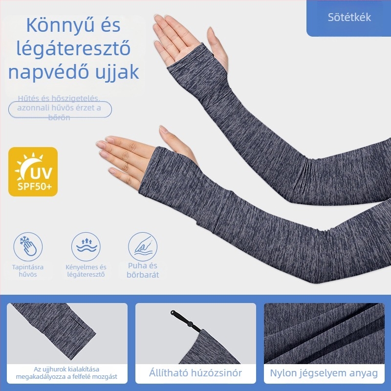 Kerékpáros napvédő karvédő UPF50 Ice Silk anyagból, szabályozható húzózsinórral