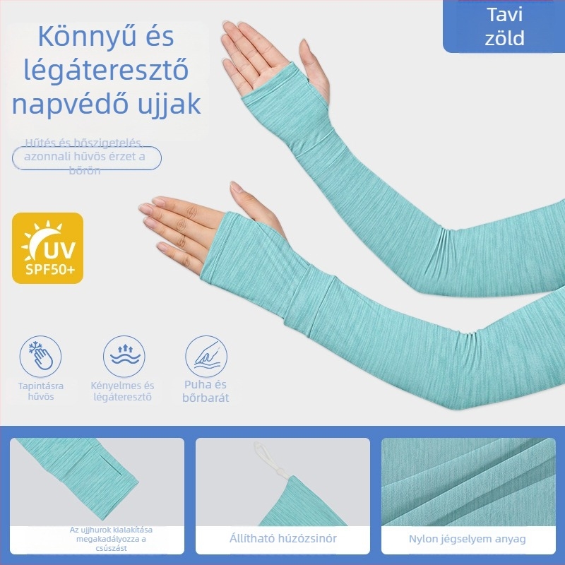 Kerékpáros napvédő karvédő UPF50 Ice Silk anyagból, szabályozható húzózsinórral