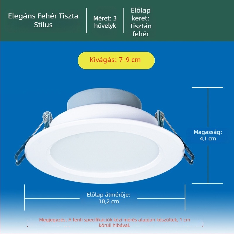 Carpell LED háromszínű állítható rejtett mennyezeti lámpa nappalira, 5W/7W/7.5W, alumínium ház, 4000K, CRI 90+, rejtett szerelés