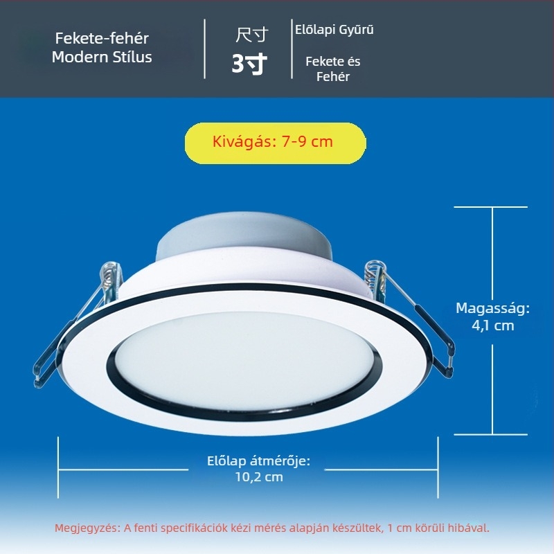 Carpell LED háromszínű állítható rejtett mennyezeti lámpa nappalira, 5W/7W/7.5W, alumínium ház, 4000K, CRI 90+, rejtett szerelés
