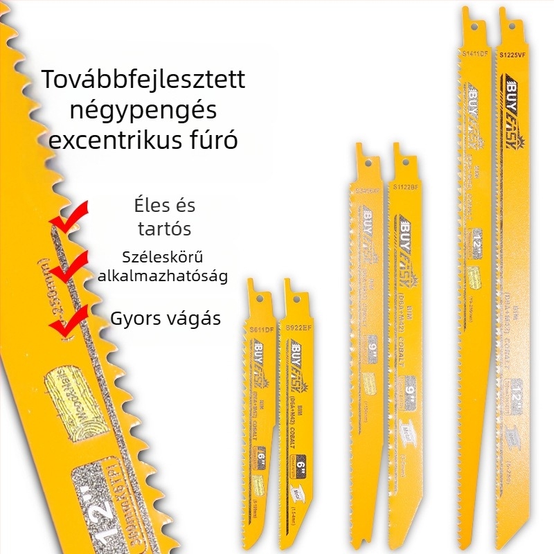 Reciprocating saw blade fémhez és alumíniumhoz – hosszított hossz, görbült fogak, durva és finom fogak, kézi elektromos fűrészlap