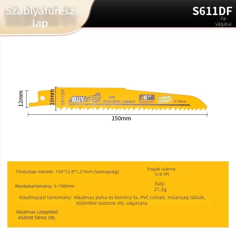 Reciprocating saw blade fémhez és alumíniumhoz – hosszított hossz, görbült fogak, durva és finom fogak, kézi elektromos fűrészlap