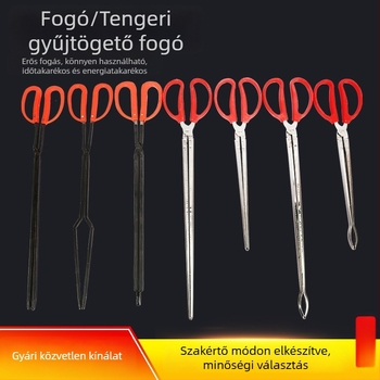 Barbecue fogó lapos fejjel, piros gumival fogantyú, 45# acél, csúszásmentes
