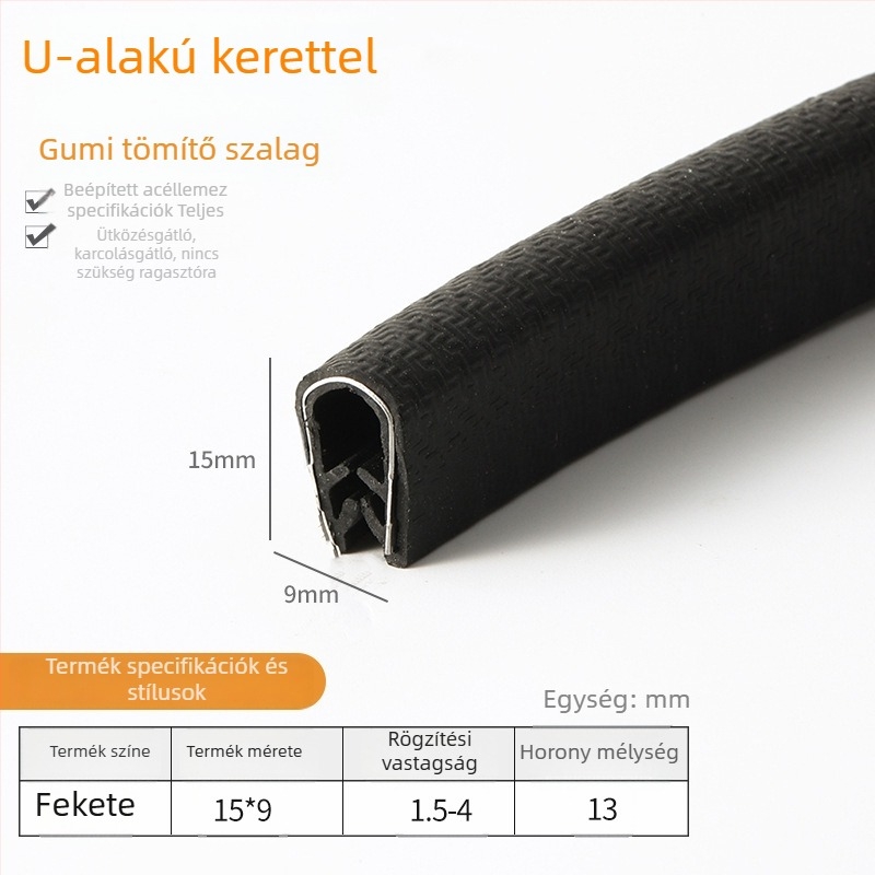 U alakú nitrilgumi tömítőszalag élvédő fémlemez keretekhez