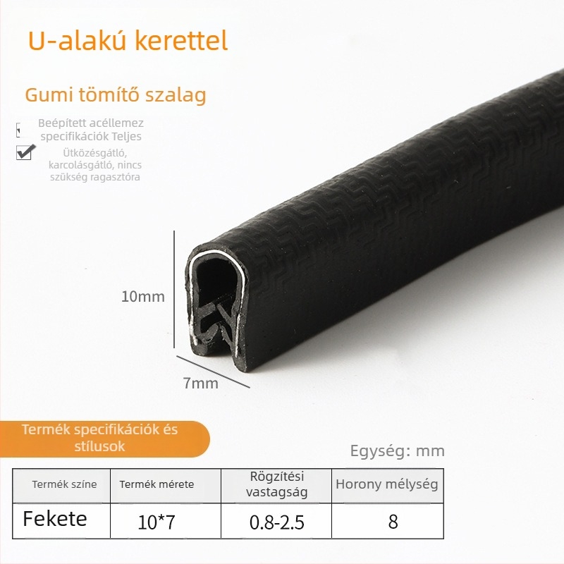 U alakú nitrilgumi tömítőszalag élvédő fémlemez keretekhez