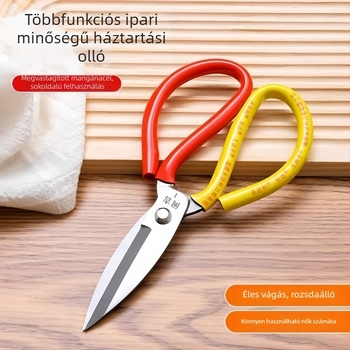 Mangán-acélból készült ipari olló, rozsdamentesen védett, nagy keménységű, éles; huzal vágáshoz, varráshoz, bőr, szárnyas és hal feldolgozásához