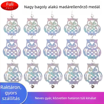 Kertdekoráció madárriasztóként, lézeres reflexiós fólia, nagy macskafej, függő